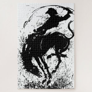 Dynamic Cowboy Rodeo Silhouette Art Jigsaw Puzzle