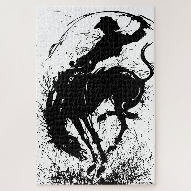 Dynamic Cowboy Rodeo Silhouette Art Jigsaw Puzzle (Vertical)