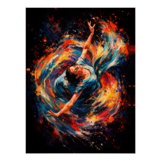Dynamic Dancing Woman Swirling Colors Abstract Poster