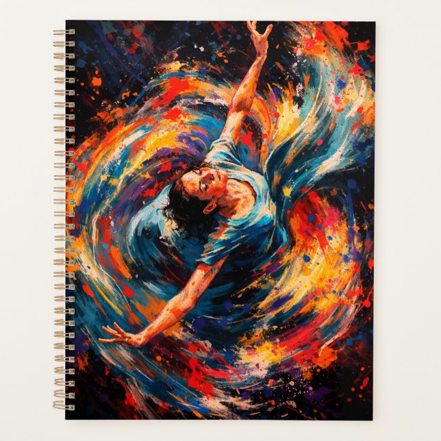 Dynamic Dancing Woman Swirling Colours Abstract Planner (Front)