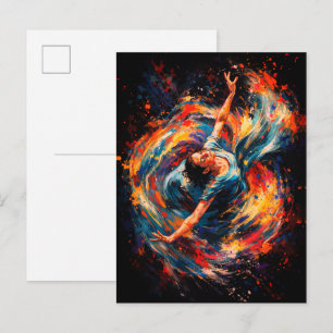 Dynamic Dancing Woman Swirling Colours Abstract Postcard
