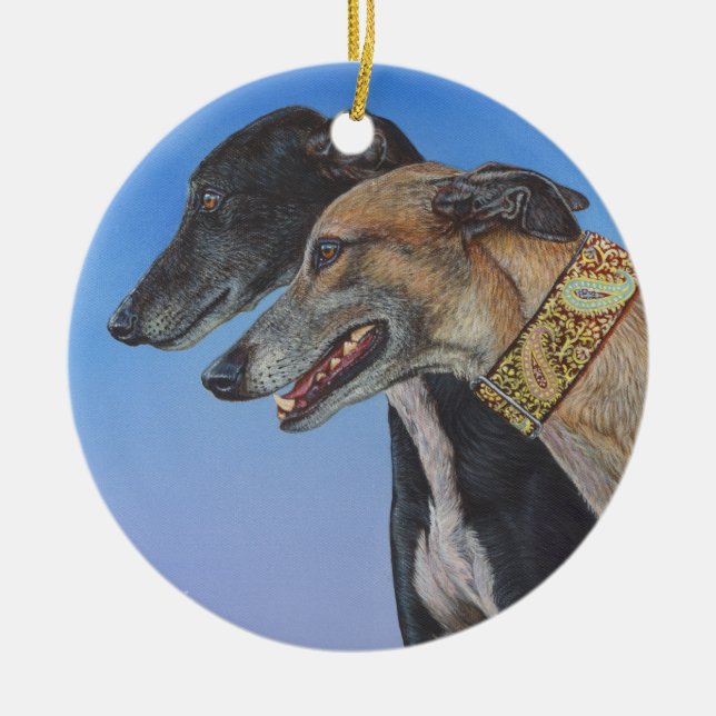 Dynamic Duo Doberman Whippet dog painting art Ceramic Ornament (Front)