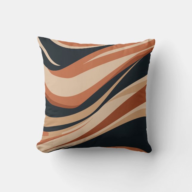 Dynamic Earth Tones Abstract Waves Throw Pillow (Front)