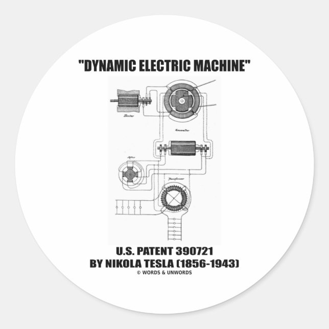 Dynamic Electric Machine US Patent 390721 By Tesla Classic Round Sticker (Front)