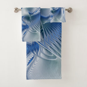 Dynamic Fantasy Abstract Blue Tones Fractal Art Bath Towel Set
