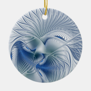 Dynamic Fantasy Abstract Blue Tones Fractal Art Ceramic Ornament