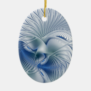 Dynamic Fantasy Abstract Blue Tones Fractal Art Ceramic Ornament