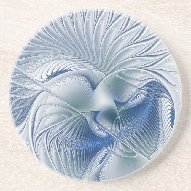 Dynamic Fantasy Abstract Blue Tones Fractal Art Coaster (Front)