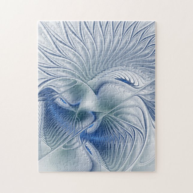 Dynamic Fantasy Abstract Blue Tones Fractal Art Jigsaw Puzzle (Vertical)