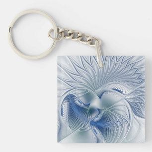 Dynamic Fantasy Abstract Blue Tones Fractal Art Keychain
