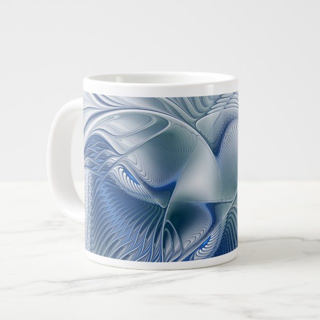 Dynamic Fantasy Abstract Blue Tones Fractal Art Large Coffee Mug (Front Left)