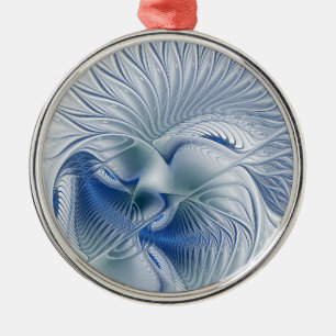 Dynamic Fantasy Abstract Blue Tones Fractal Art Metal Ornament