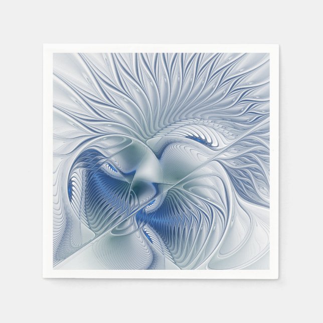 Dynamic Fantasy Abstract Blue Tones Fractal Art Napkin (Front)