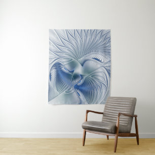 Dynamic Fantasy Abstract Blue Tones Fractal Art Tapestry