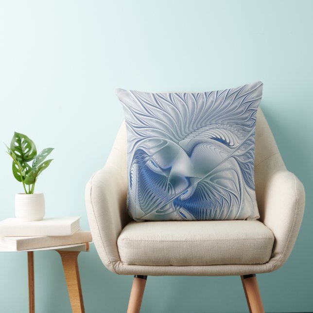 Dynamic Fantasy Abstract Blue Tones Fractal Art Throw Pillow (Chair)
