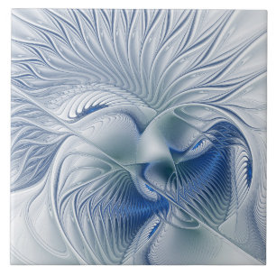 Dynamic Fantasy Abstract Blue Tones Fractal Art Tile