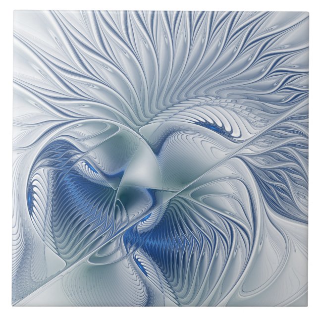 Dynamic Fantasy Abstract Blue Tones Fractal Art Tile (Front)