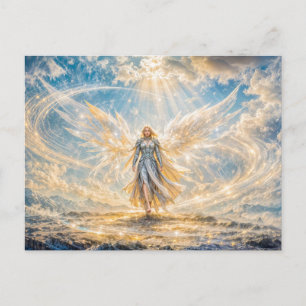 Dynamic Fantasy Angel in Radiant Atmospheric Light Postcard