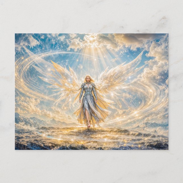 Dynamic Fantasy Angel in Radiant Atmospheric Light Postcard (Front)