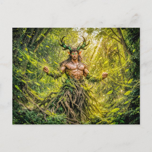 Dynamic Fantasy Faun in Enchanted Forest Atmospher Postcard (Front)