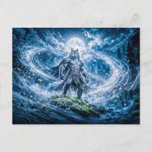 Dynamic Fantasy Werewolf Under Dramatic Moonlight Postcard