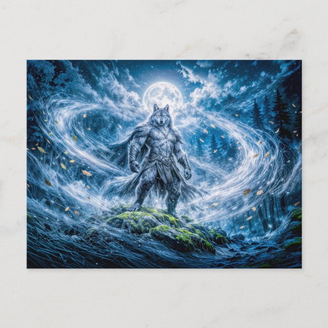 Dynamic Fantasy Werewolf Under Dramatic Moonlight  Postcard (Front)