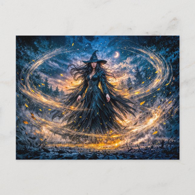 Dynamic Fantasy Witch with Magical Atmospheric Ene Postcard (Front)