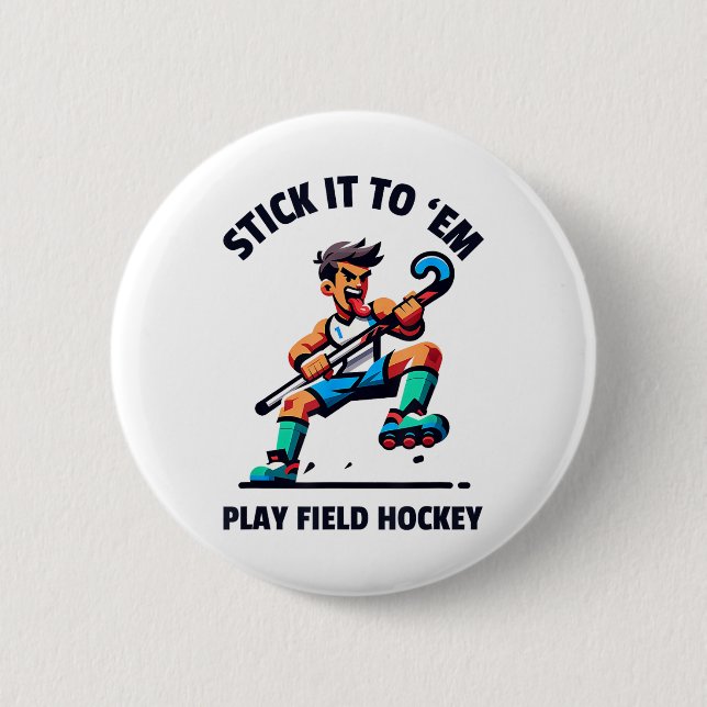 Dynamic Field Hockey Player Design - Unleash The G 2 Inch Round Button (Front)