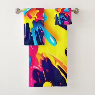Dynamic Fluorescent Paint Streaks Bath Towel Set