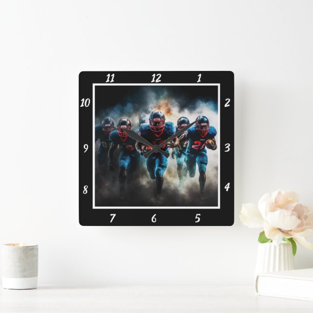 Dynamic Football Action  Square Wall Clock (Home)