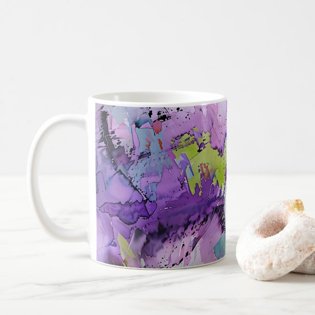 "Dynamic Fragments" Contemporary Abstract Art Coffee Mug (With Donut)