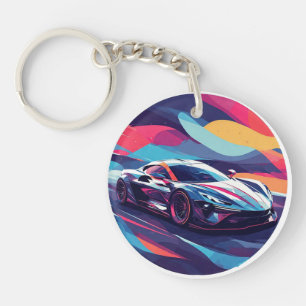 Dynamic Futuristic Sports Car Illustration Keychain