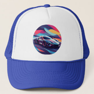 Dynamic Futuristic Sports Car Illustration Trucker Hat