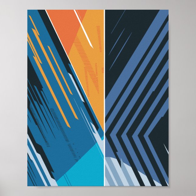 Dynamic Geometric Abstract in Blue and Orange Poster (Front)