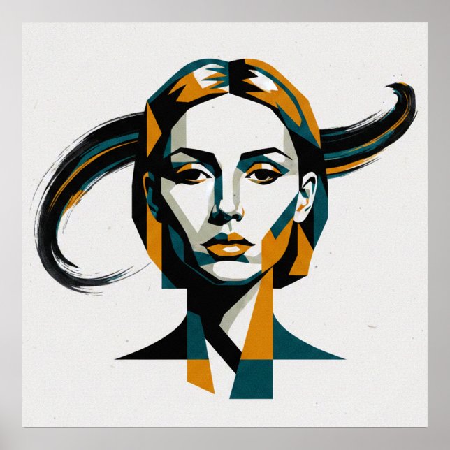 Dynamic Geometric Portrait with Swirling Accents Poster (Front)