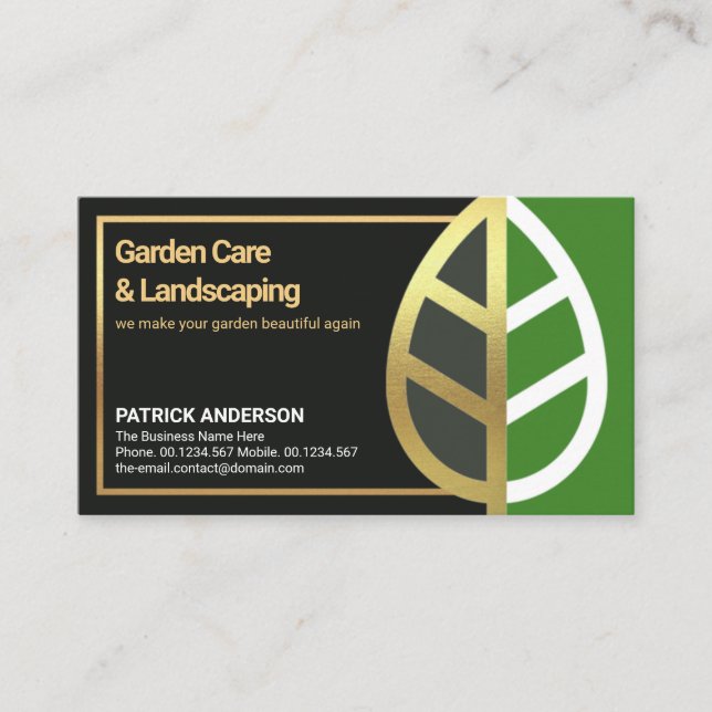 Dynamic Gold Leaf Landscape Border Garden Design Business Card (Front)