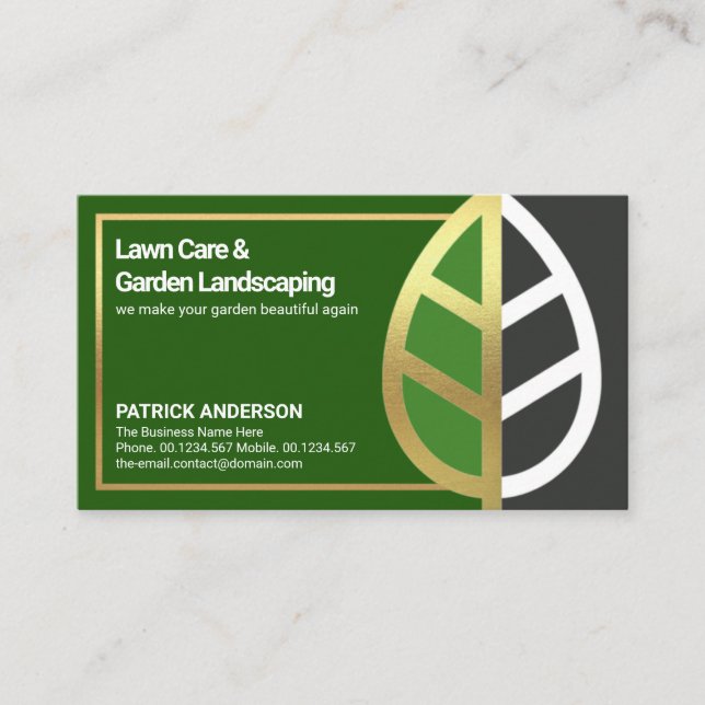 Dynamic Gold Leaf Landscape Border Lawn Care Business Card (Front)