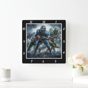 Dynamic High Energy Football Action Scene Square Wall Clock