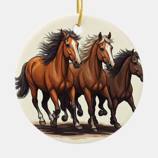 Dynamic Horse Racing Ceramic Ornament (Front)