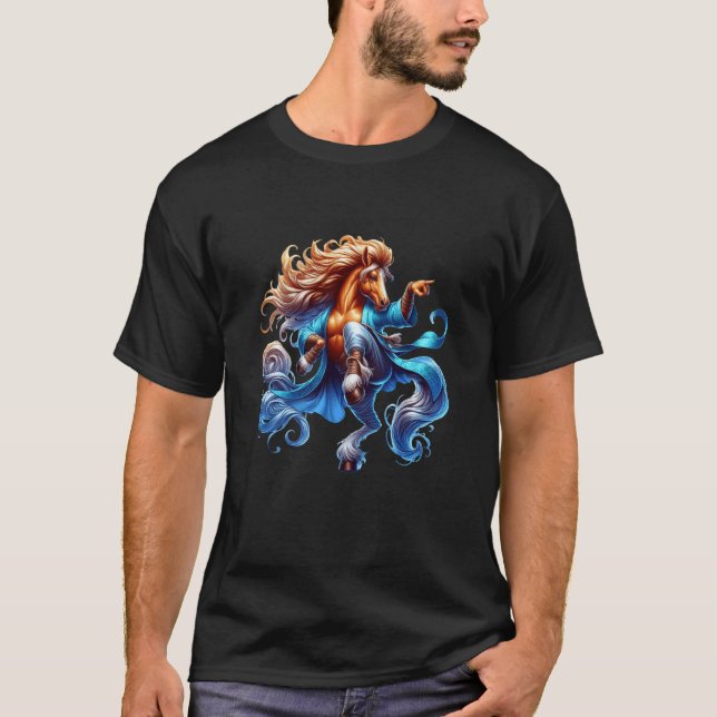 Dynamic Horse Warrior Dance Illustration T-Shirt (Front)