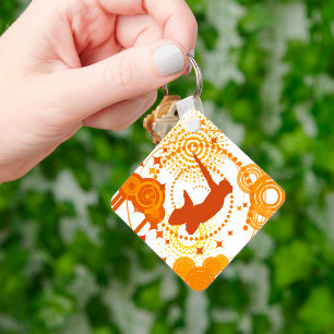 Dynamic Jump Silhouette Abstract Orange Circles Keychain