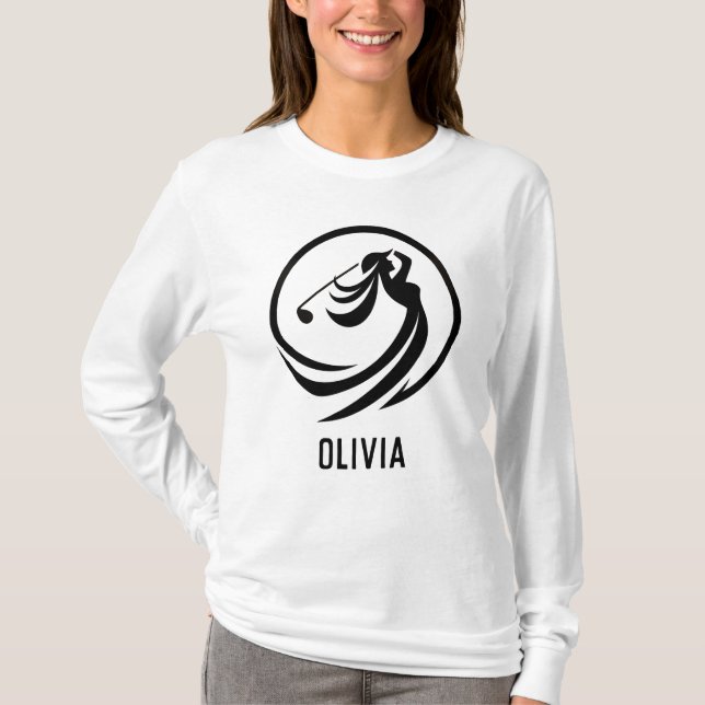 Dynamic Lady Golfer Silhouette Personalized T-Shirt (Front)
