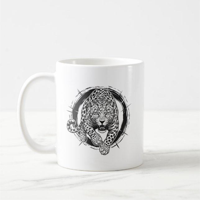 Dynamic Leopard / Jaguar Attack Coffee Mug - Bold  (Left)