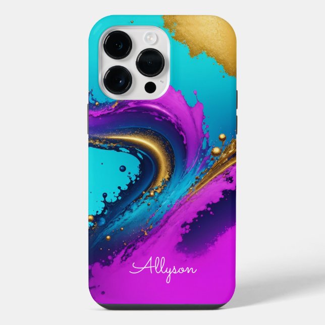 Dynamic Liquid Abstract, White Script Name, Vs 2 iPhone Case (Back)