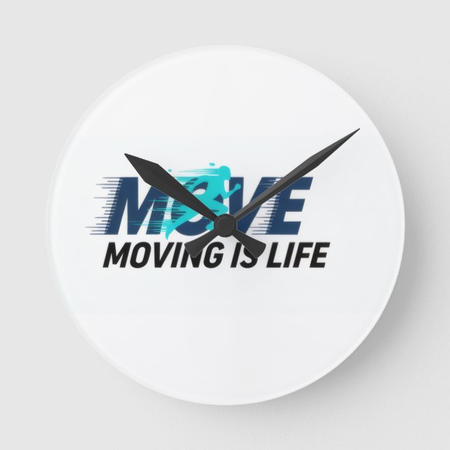 Dynamic logo with runner silhouette and text Move  Round Clock (Front)