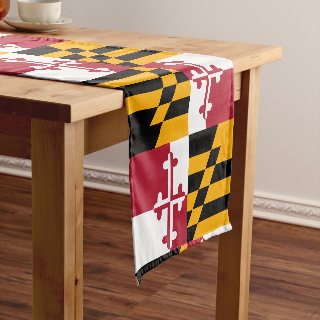 Dynamic Maryland State Flag Graphic on a Short Table Runner (In Situ)