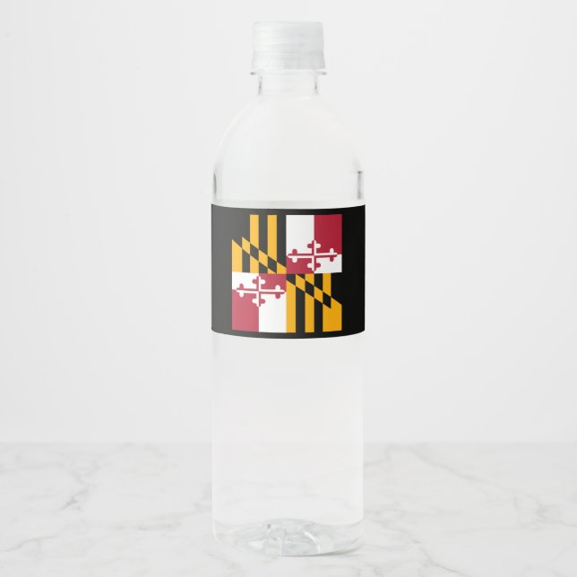 Dynamic Maryland State Flag Graphic on a Water Bottle Label (Front)