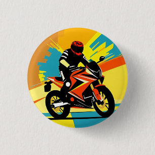 Dynamic Motorbike Illustration with Rider 1 Inch Round Button