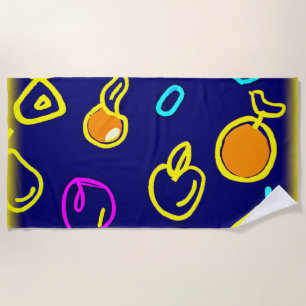 Dynamic Neon Fruits Pattern Design Beach Towel