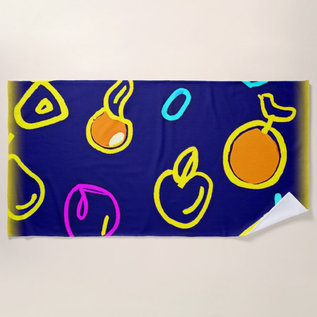 Dynamic Neon Fruits Pattern Design Beach Towel (Front)